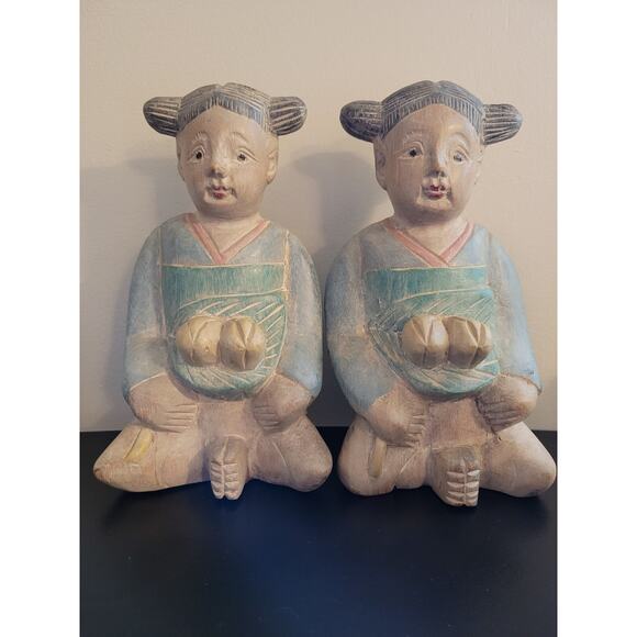 unbranded Other - VTG Pair Of handmade/Carved/Asian Chinoiserie Wood Figurines Thailand